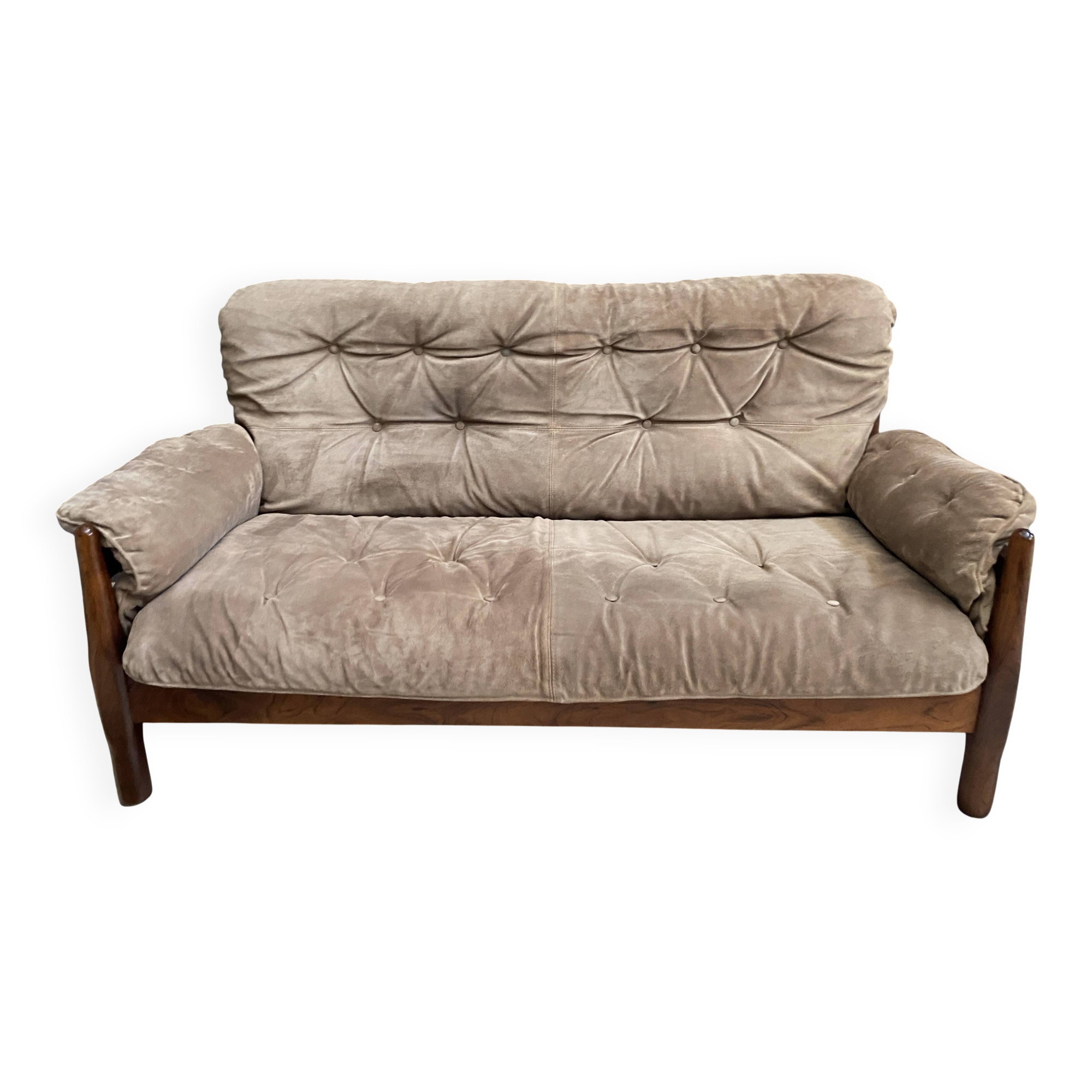 Brazillian 2 seat sofa in suede and Jatoba wood