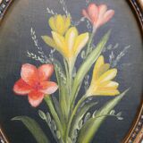 Set of 2 small oval paintings, flowers