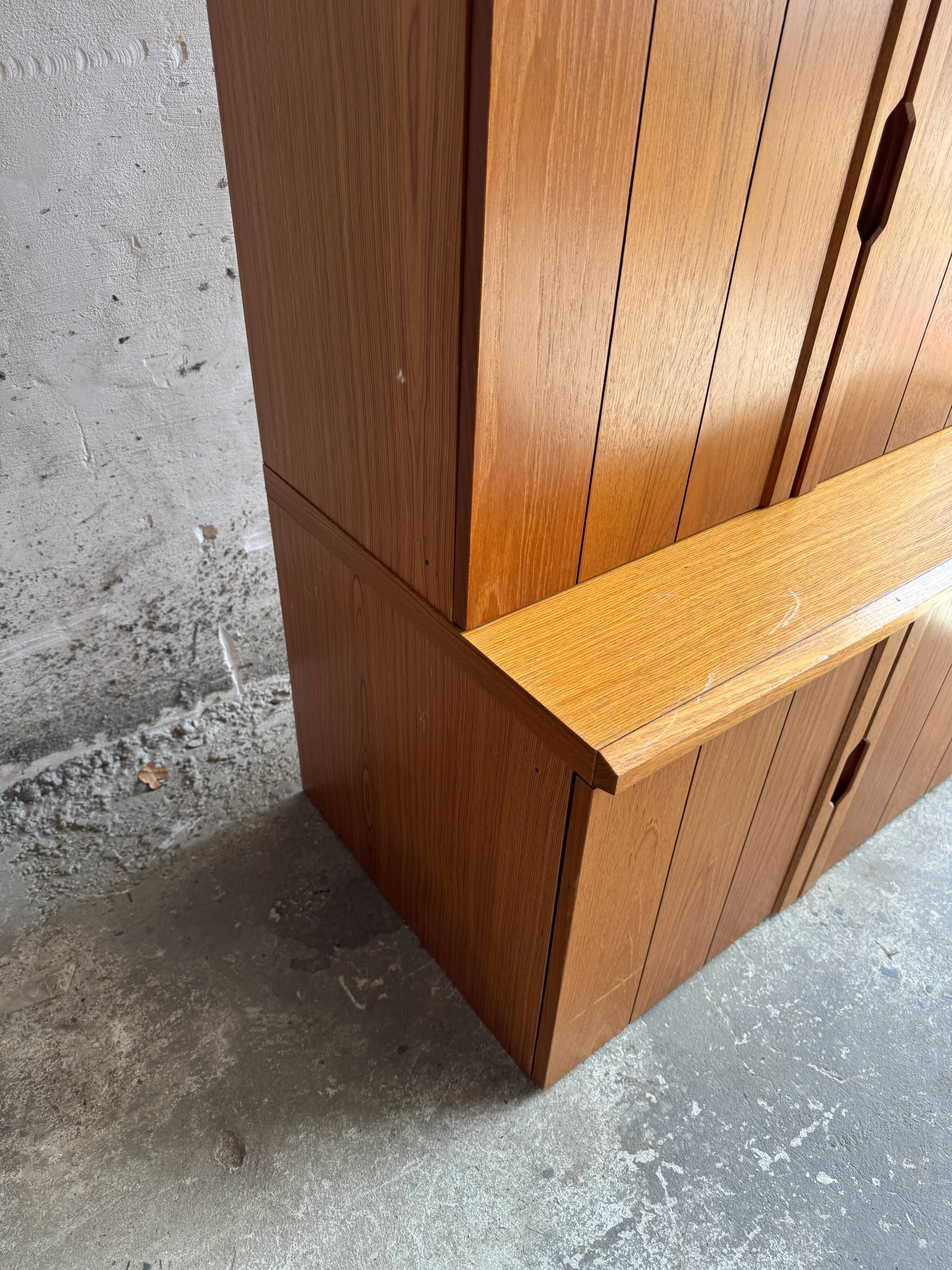Tall Danish Teak Cabinet, Warm Brown Teak with Integrated Handles, 1970s Modular Design