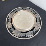 Vintage, round dish, silver metal, stylized leaf and rose decoration, French work, France