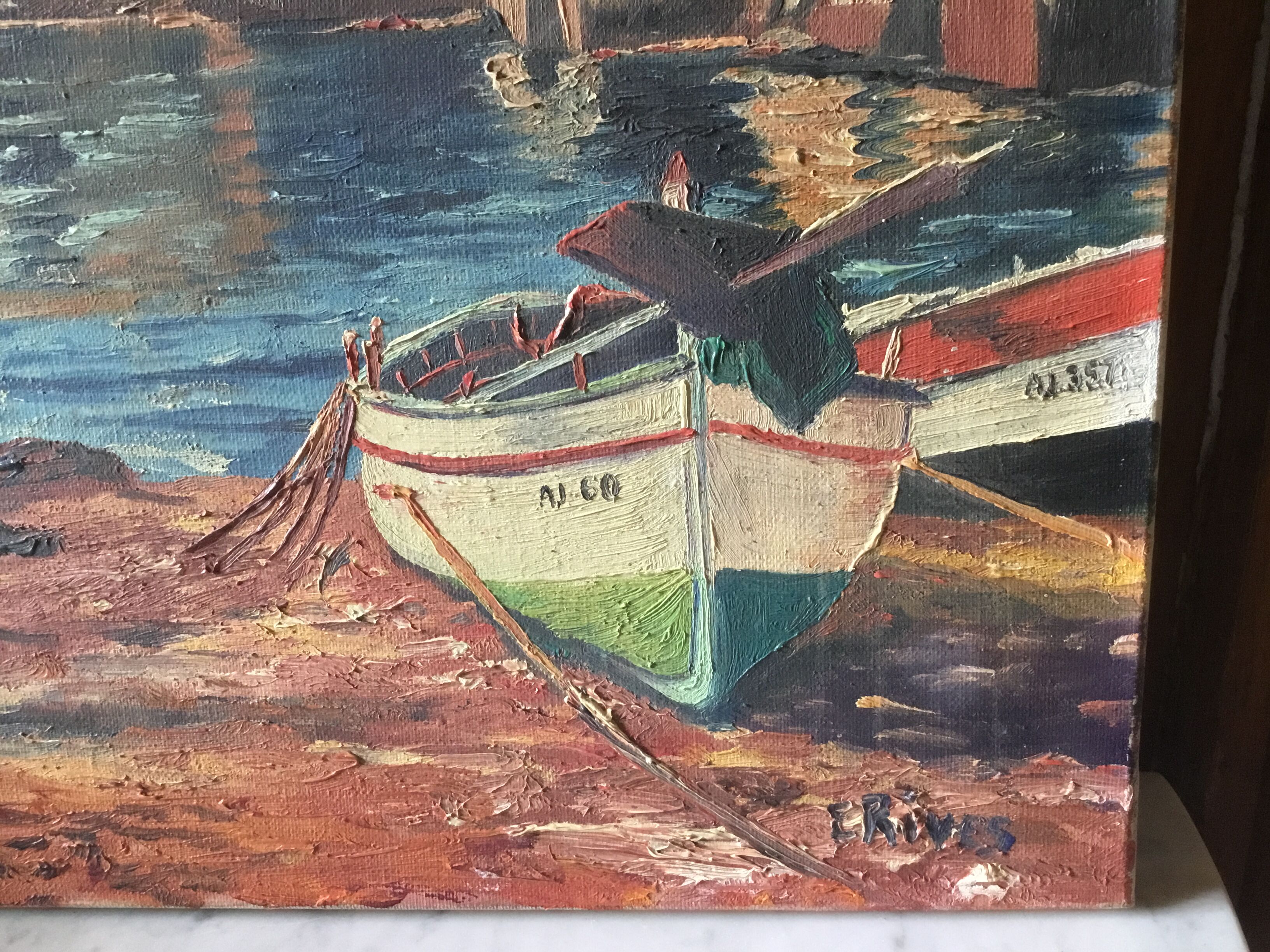 Oil on canvas fishing village