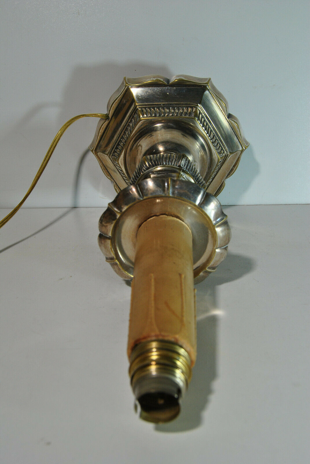 Candle holder pique candle candle old 19 century bronze silver mounted foot lamp