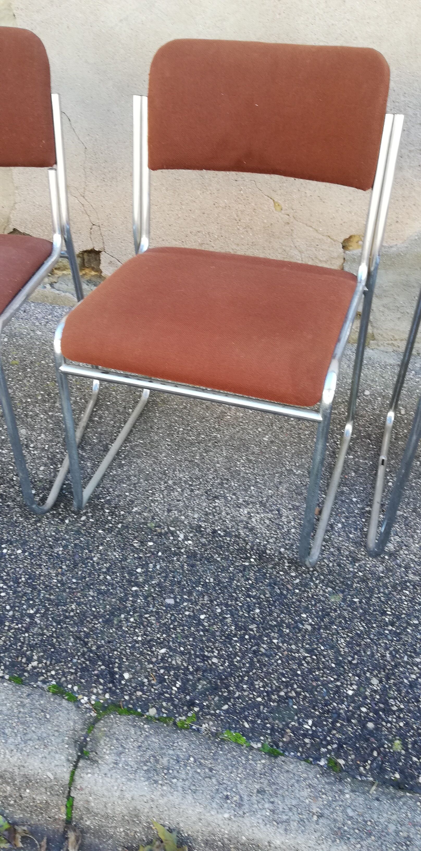 Set de 4 chaises vintage chrome et tissu marron