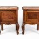 Pair of Louis XV style bedside tables with marquetry veneer, marble top, f