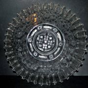 Old molded glass cake dish cutter - ivy decoration wavy edge 31cm