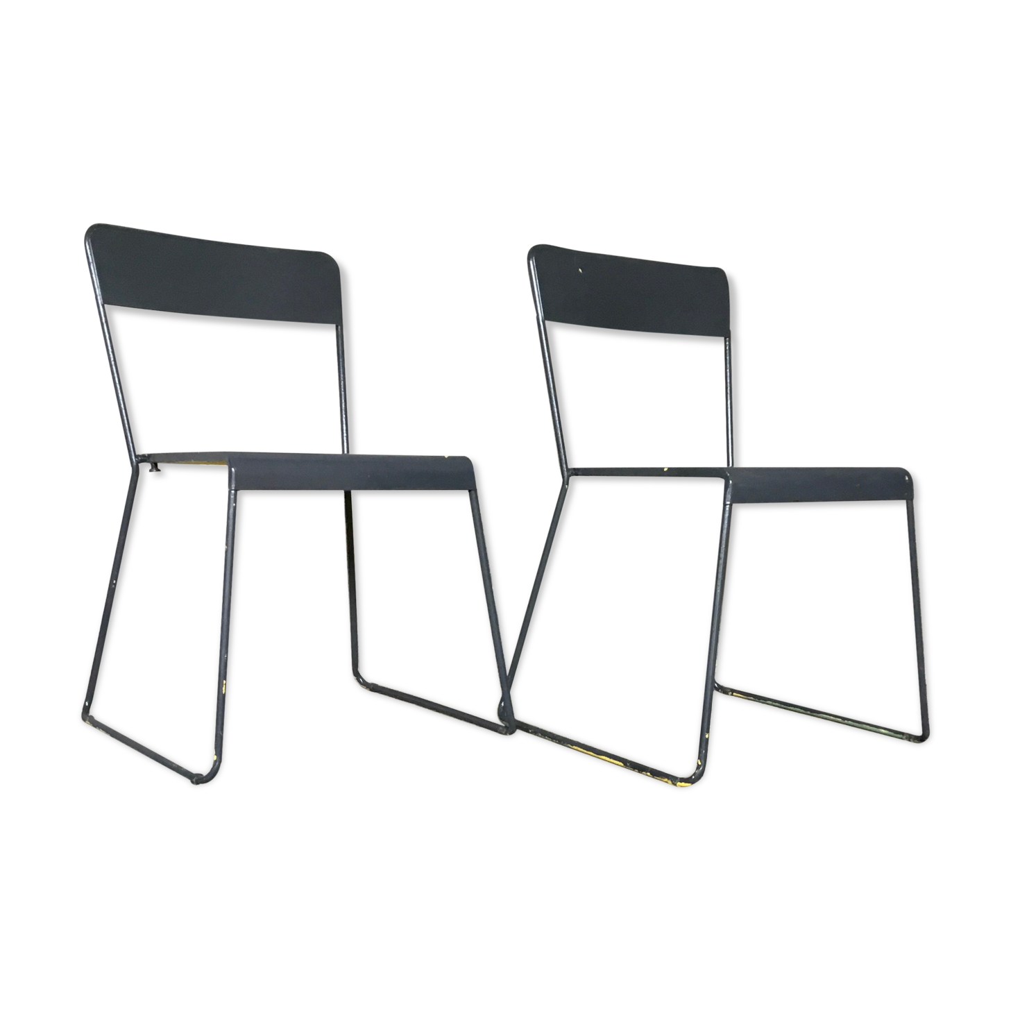 Pair of stackable metal chairs with sled feet - 1960
