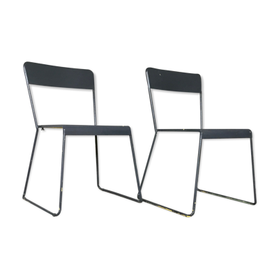 Paire de chaises métal empilables à pieds traîneau - 1960