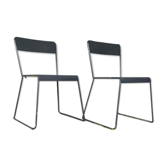 Pair of stackable metal chairs with sled feet - 1960