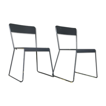 Pair of stackable metal chairs with sled feet - 1960