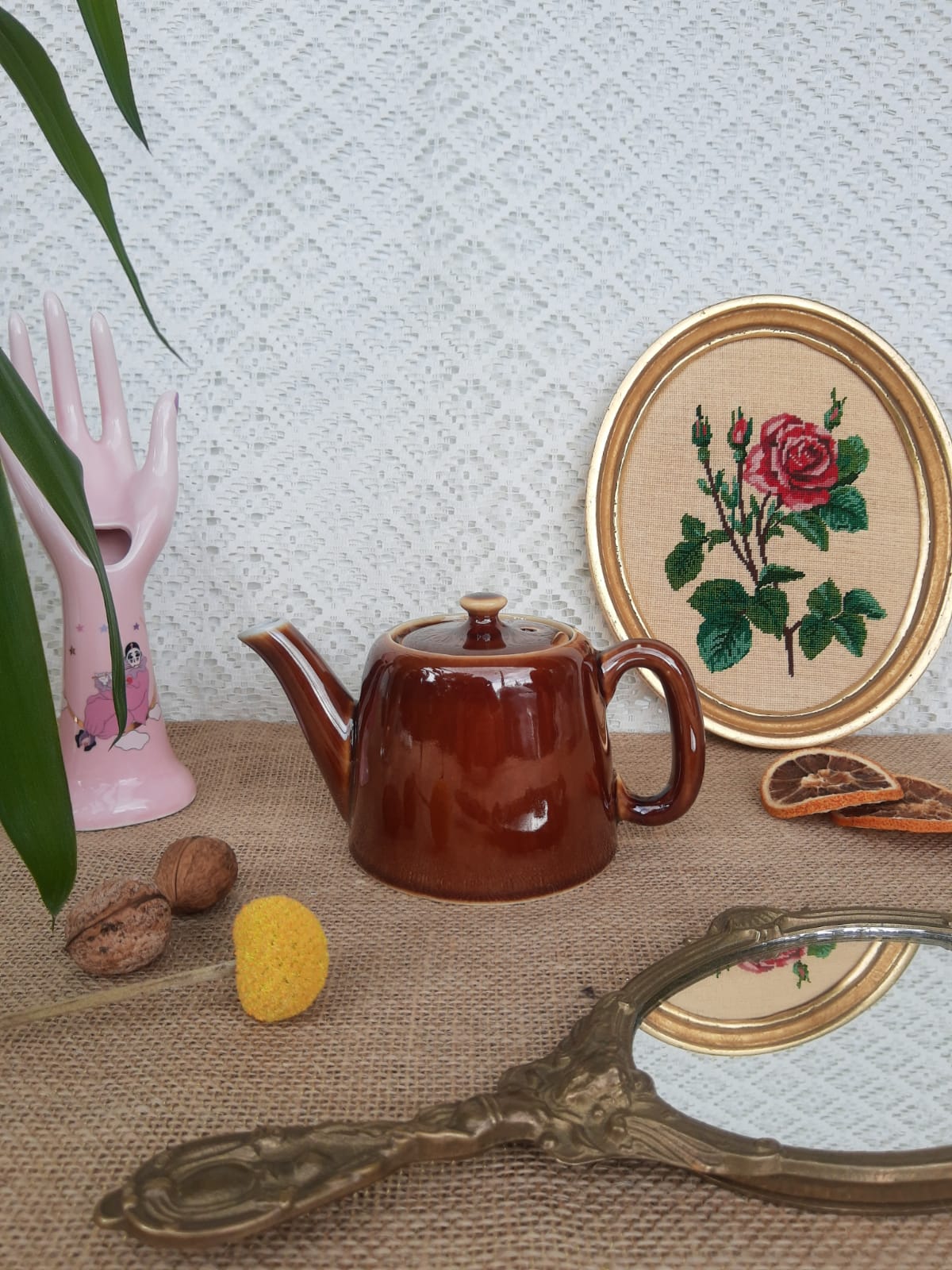 Brown ceramic teapot - vintage