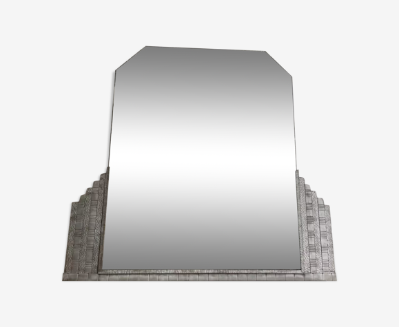 Vintage solid hammered pewter mirror, art deco France