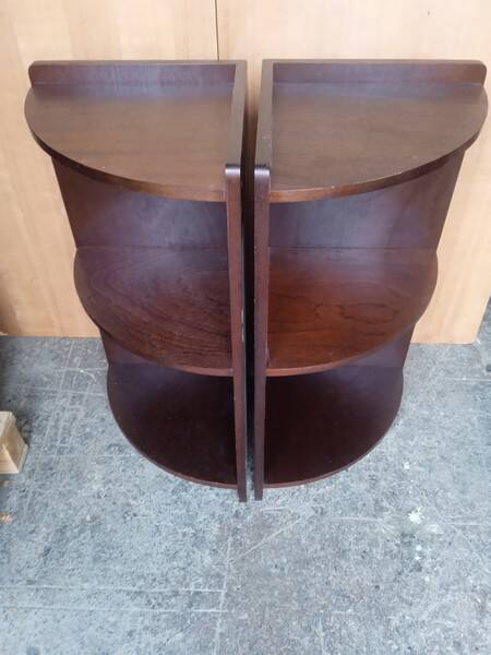 Pair of art deco style mahogany corner cabinets