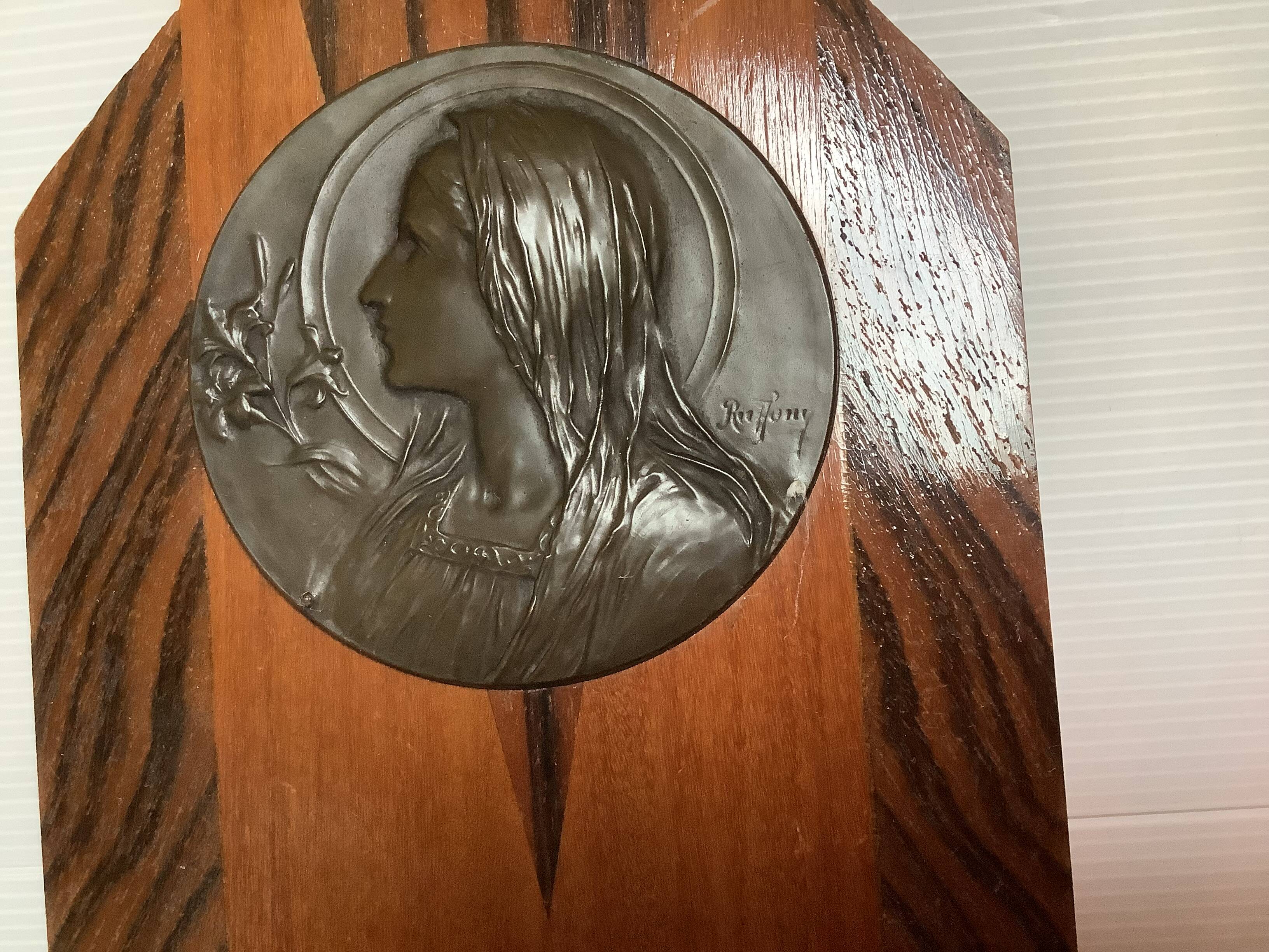 Ruffony wooden holy water font in Art Deco style