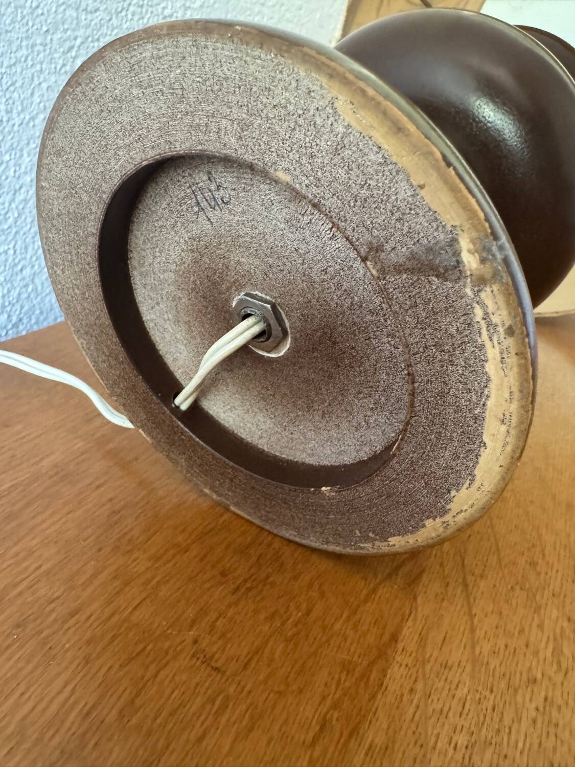 70s wooden chrome flower lamp