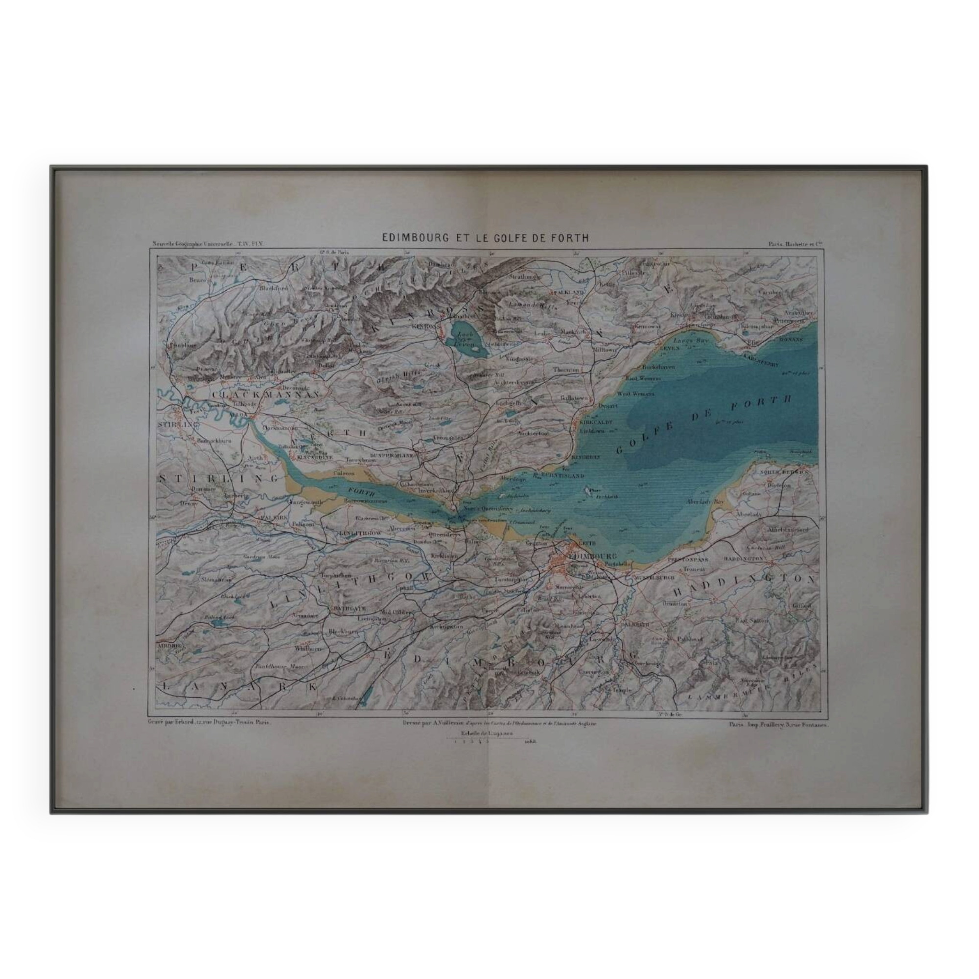 Carte ancienne Edimbourg et golfe de Forth - 1879 | Décoration murale