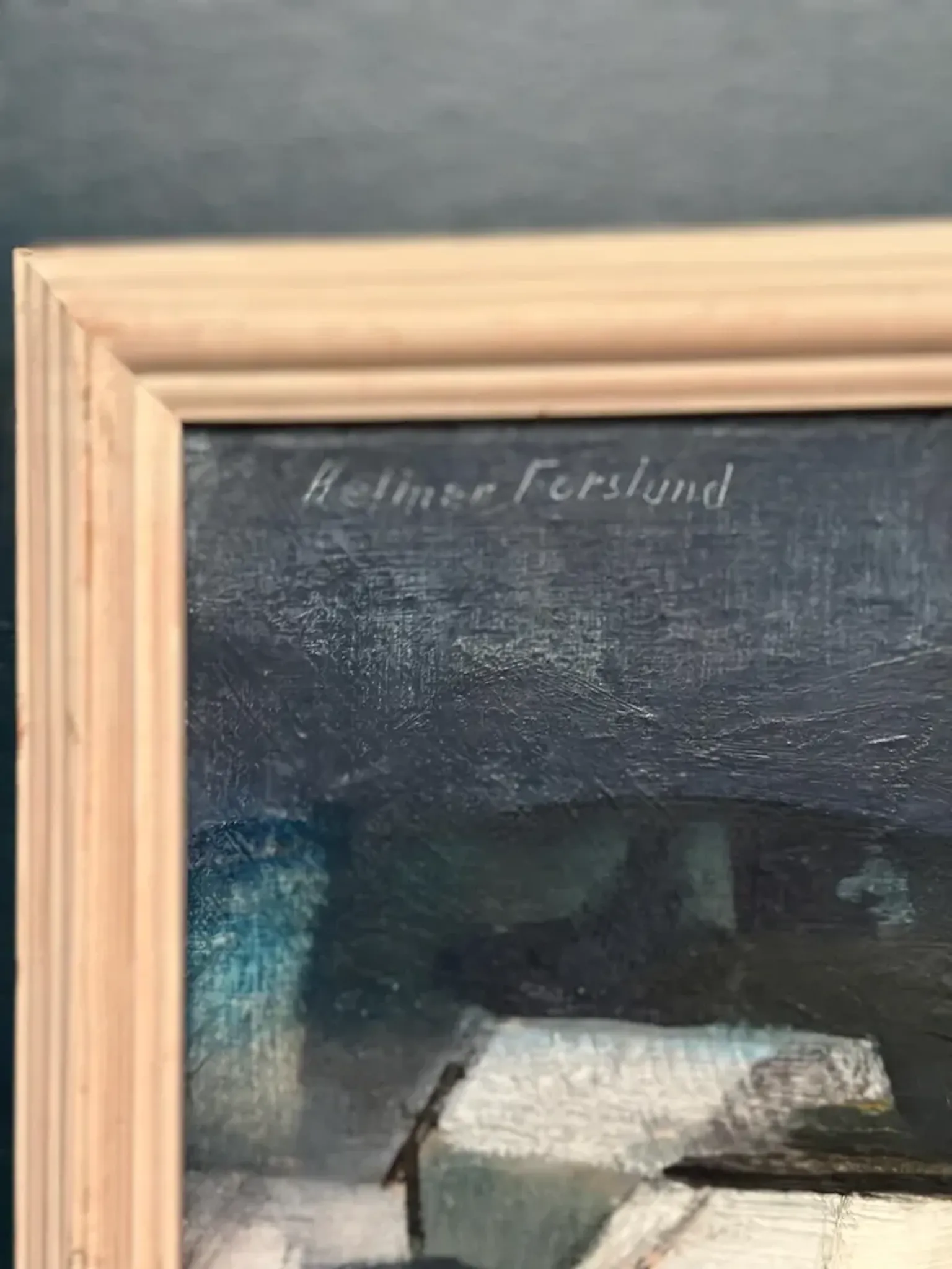 Original Swedish Oil on Canvas – "Winter Night in the City" by Helmer Forslund – Signed – Vintage and Framed – 45 × 37 cm (17.7" × 14.6")