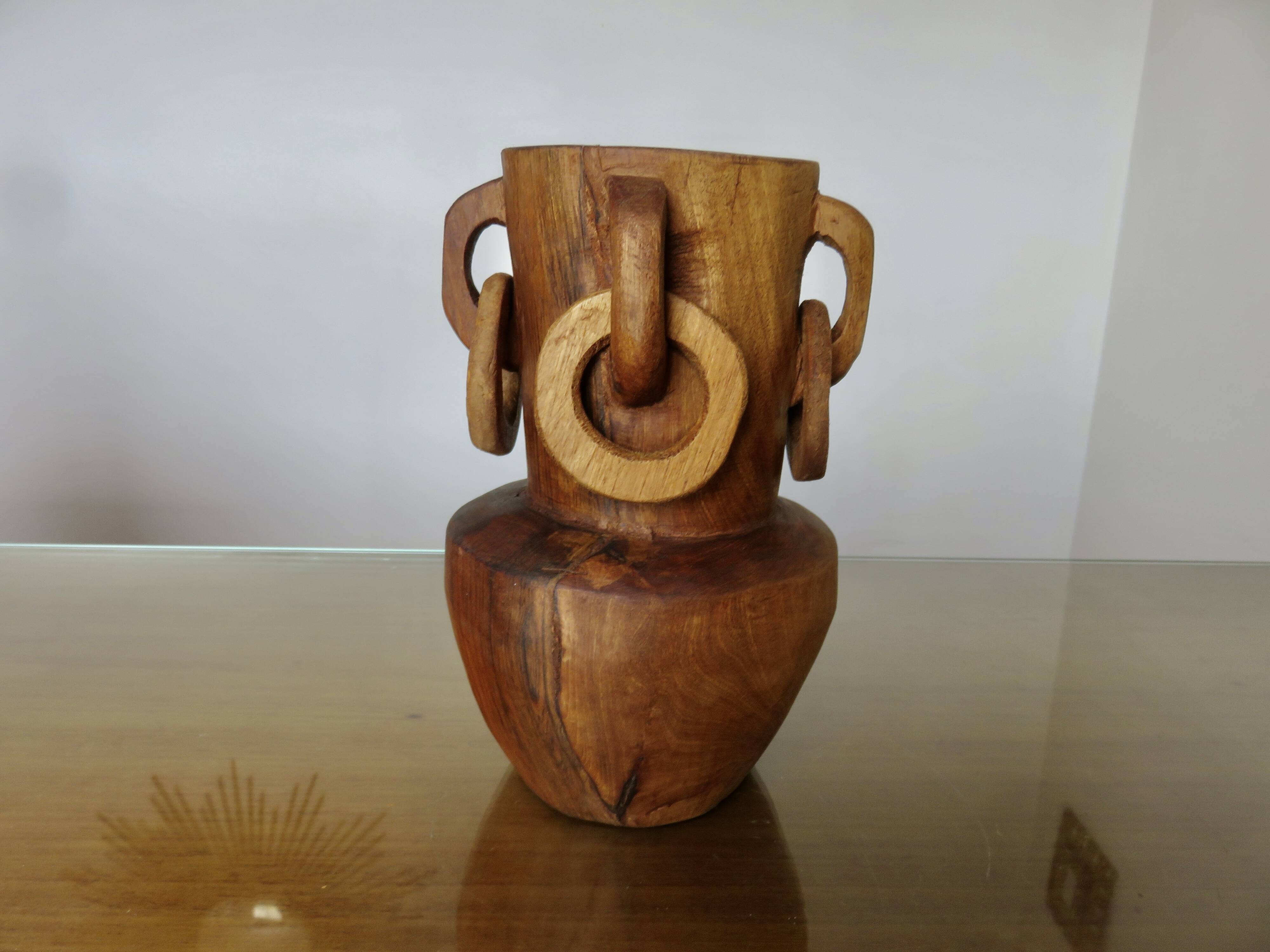African vase in solid teak