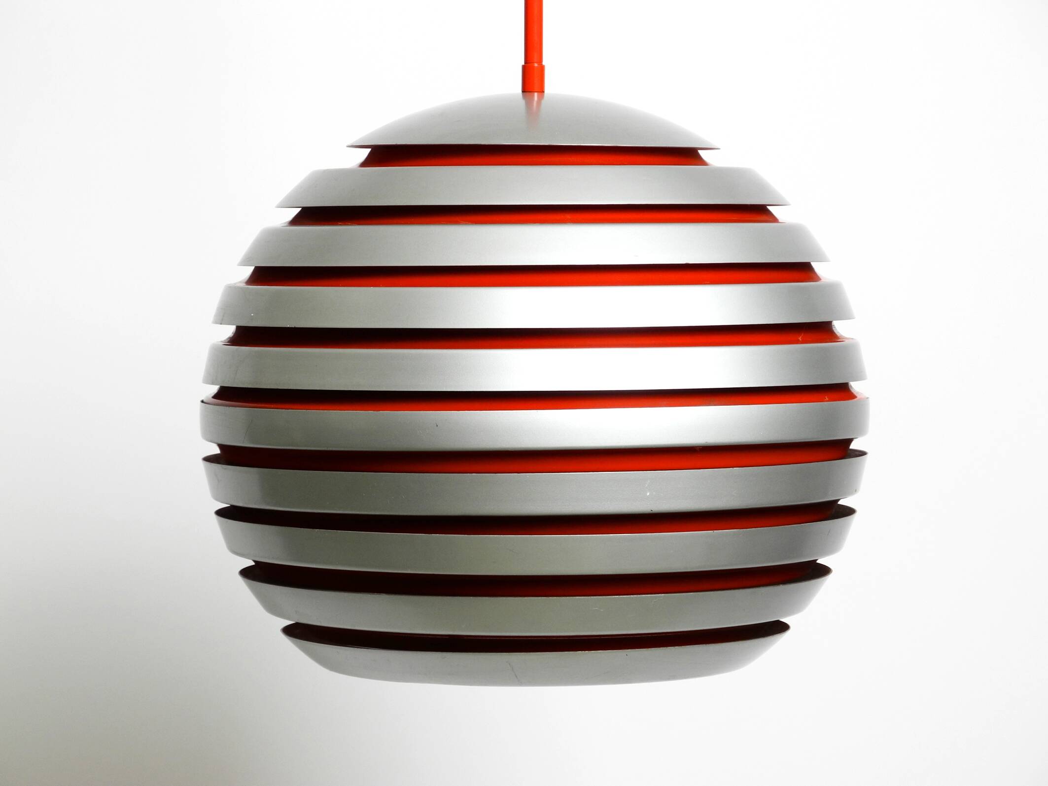 1960s spherical Space Age ceiling lamp with slats made of heavy metal