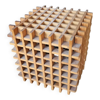 Mid-century modern wood cube table lamp / Italy 1960s