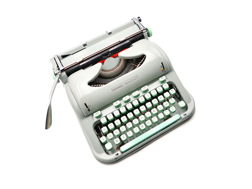 Machine à écrire Hermes 3000 Verte vintage révisée avec ruban neuf | Selency