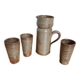 Stoneware pitcher and 3 glasses service