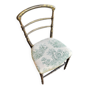Napoleon III chair in blackened wood and green toile de Jouy.