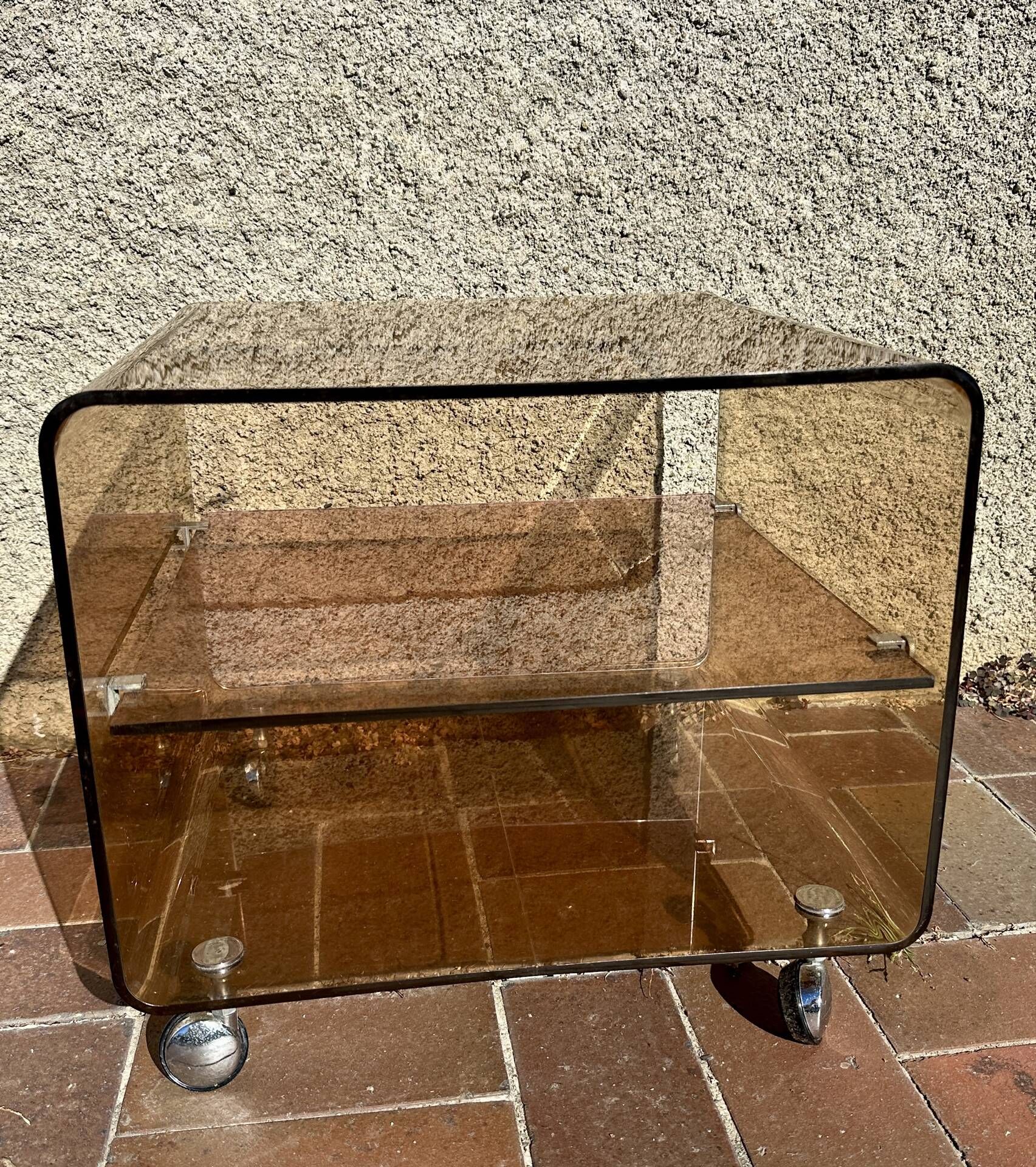 Side table, vintage serving trolley in plexiglass by Michel Dumas for