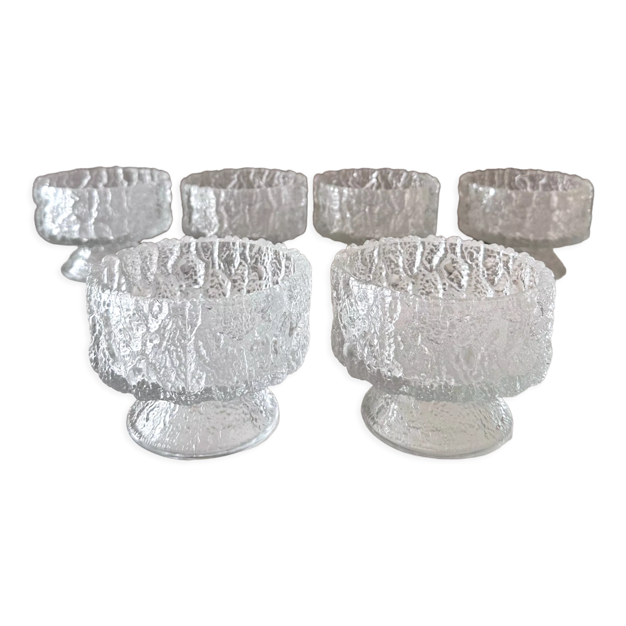 Set of 6 dessert bowls ice glass, glass bowls, Scandinavian Design.