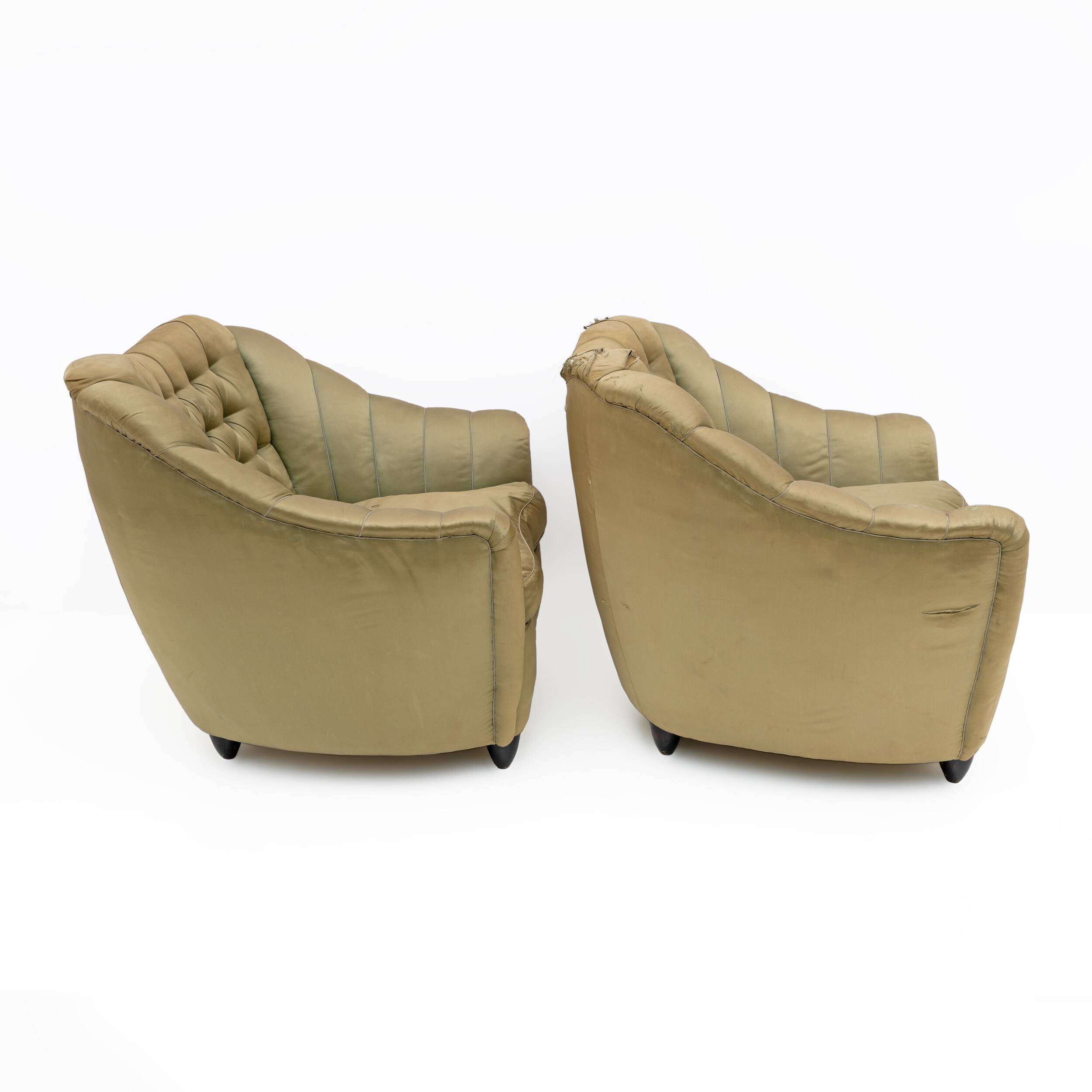 Pair of Gio Ponti style Mid-Century Modern Curved Armchairs, 1940s