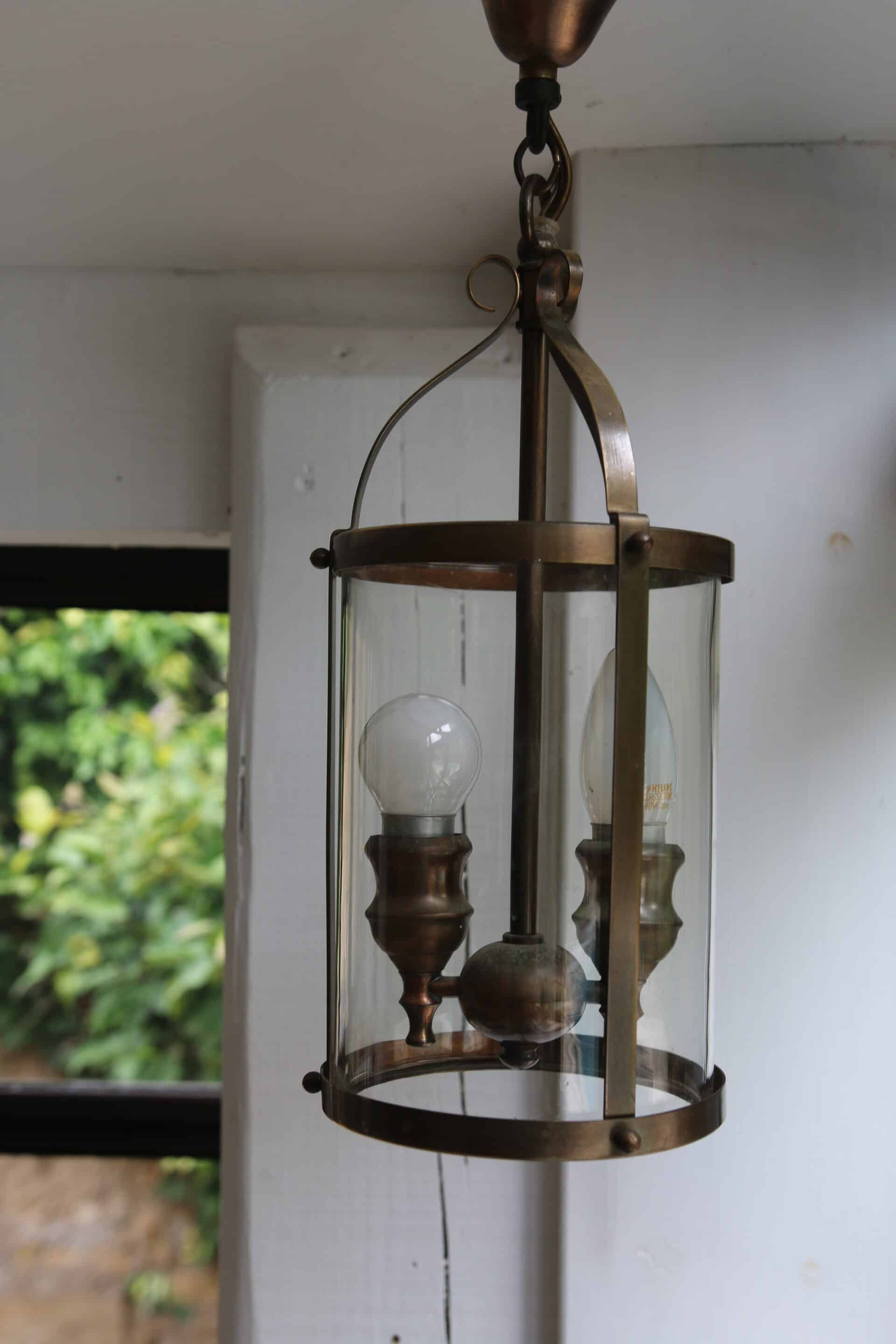 Brass lantern for vestibule with 2 candle holders