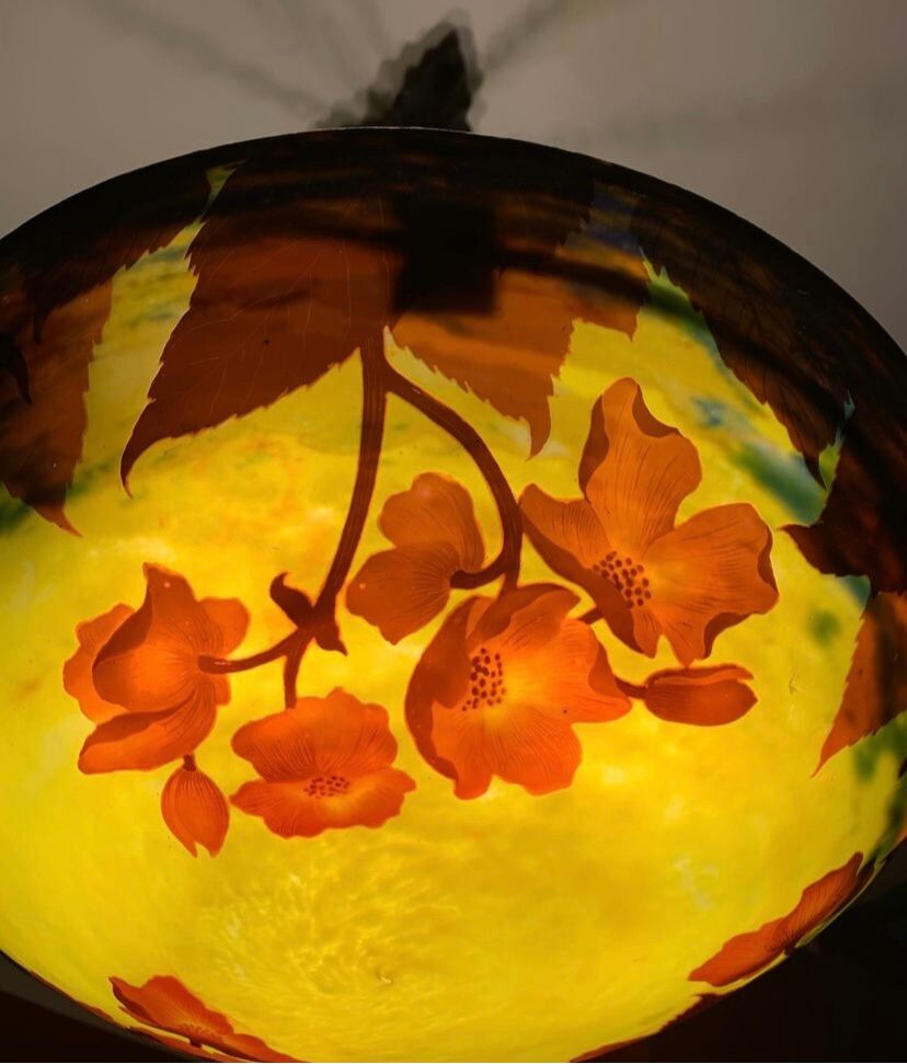 Chandelier glass paste decorated with poppies