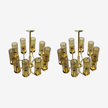 Set of Two T10 Hans-Agne Jakobsson chandeliers in brass by AB Markaryd