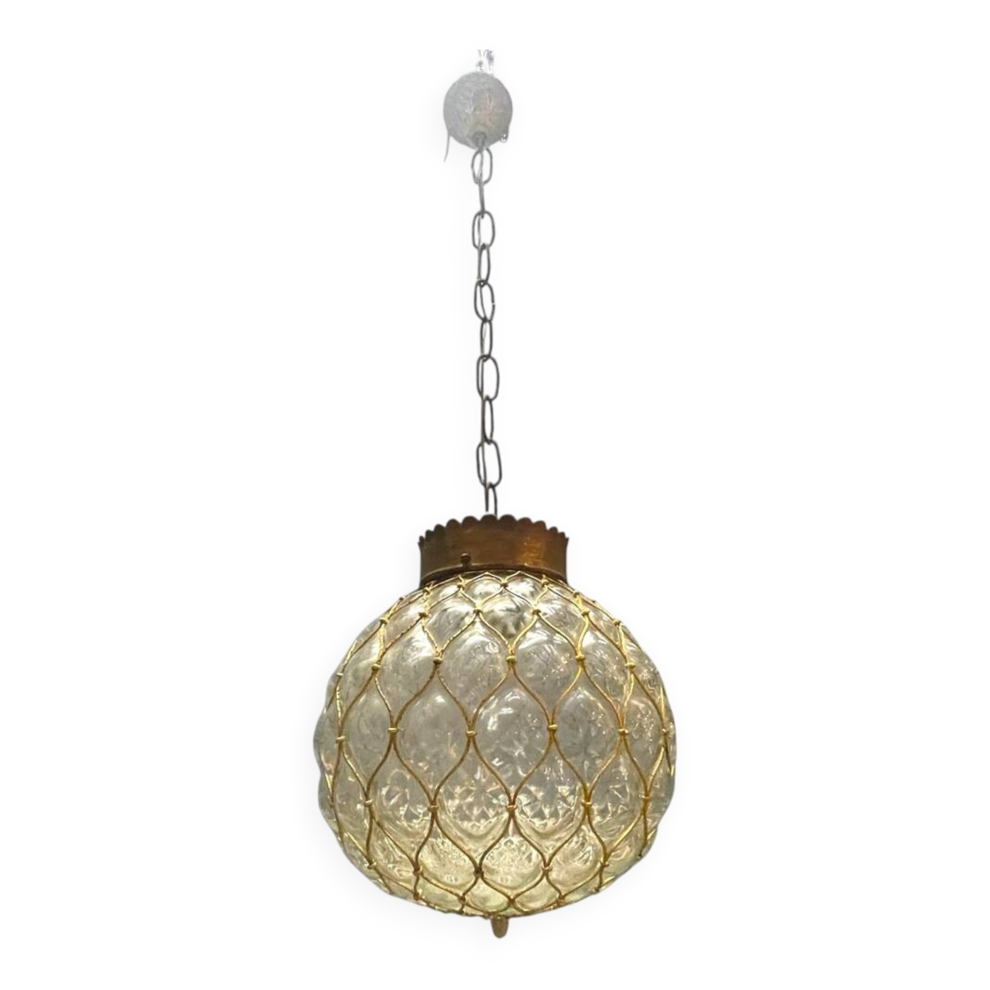 Lustre en verre de Murano avec cage en laiton, Italie, années 1960.