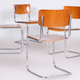 Set of four bauhaus beech chairs, restored, germany, 1930s