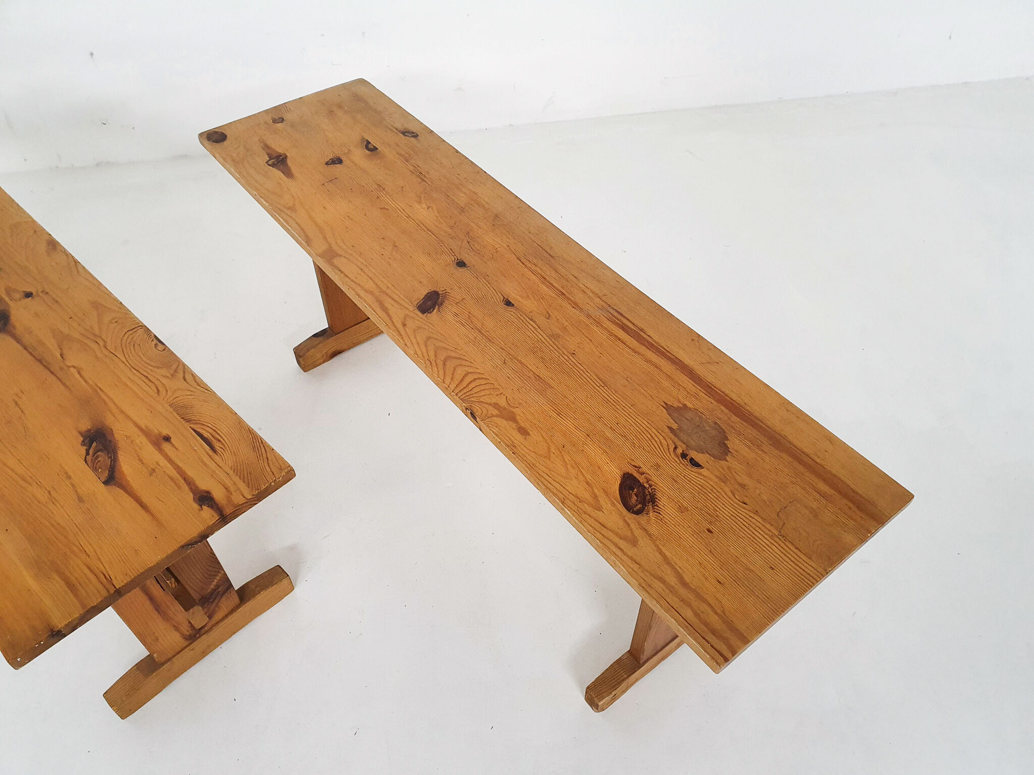 Scandinavian modern pinewood benches, 1960's