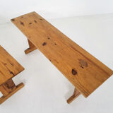 Scandinavian modern pinewood benches, 1960's