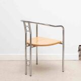 Chaise vintage en bois claire et pieds chromés