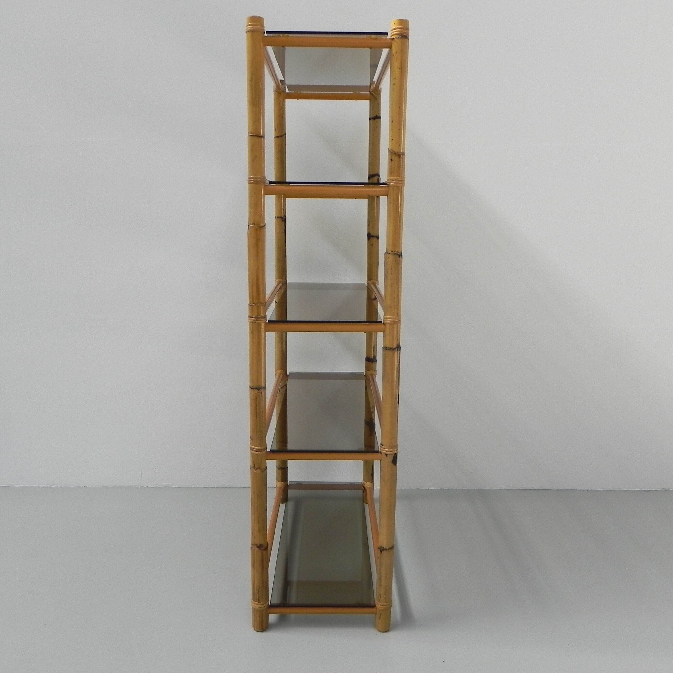 Bamboo display cabinet with 5 smoked glass shelves