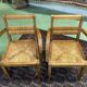 Pair of beech and straw armchairs