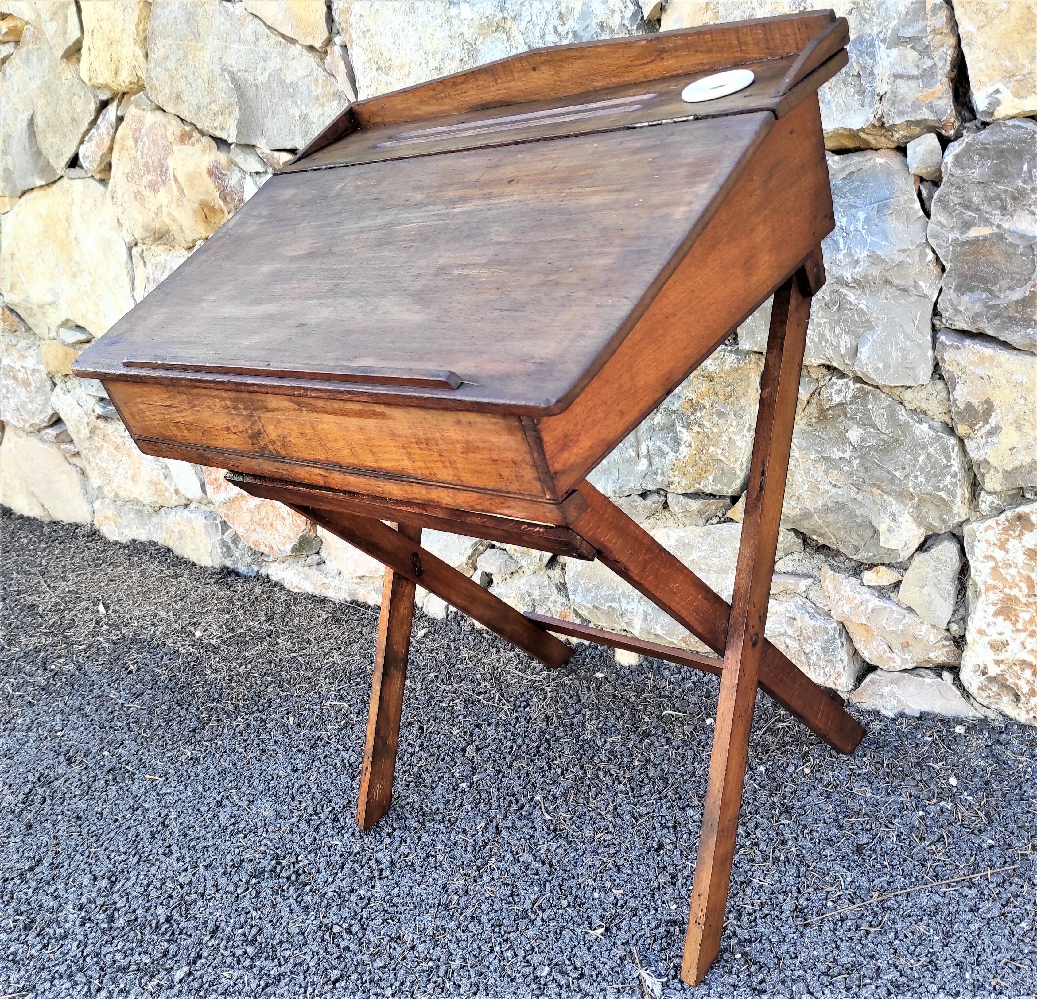Old Desk, Foldable School Table with its porcelain inkwell
