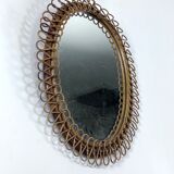 Mid-Century Shelf Console Table with Wall Mirror in rattan and bamboo. Italy 1960s