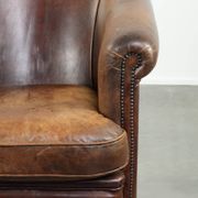 Fauteuil club en cuir de mouton vintage