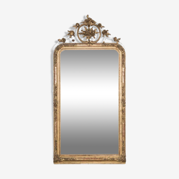 Large 19th C Louis Philippe Mirror with Ornate Flower Crest