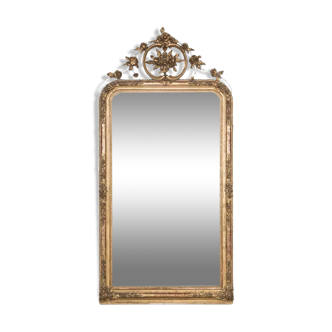 Large 19th C Louis Philippe Mirror with Ornate Flower Crest