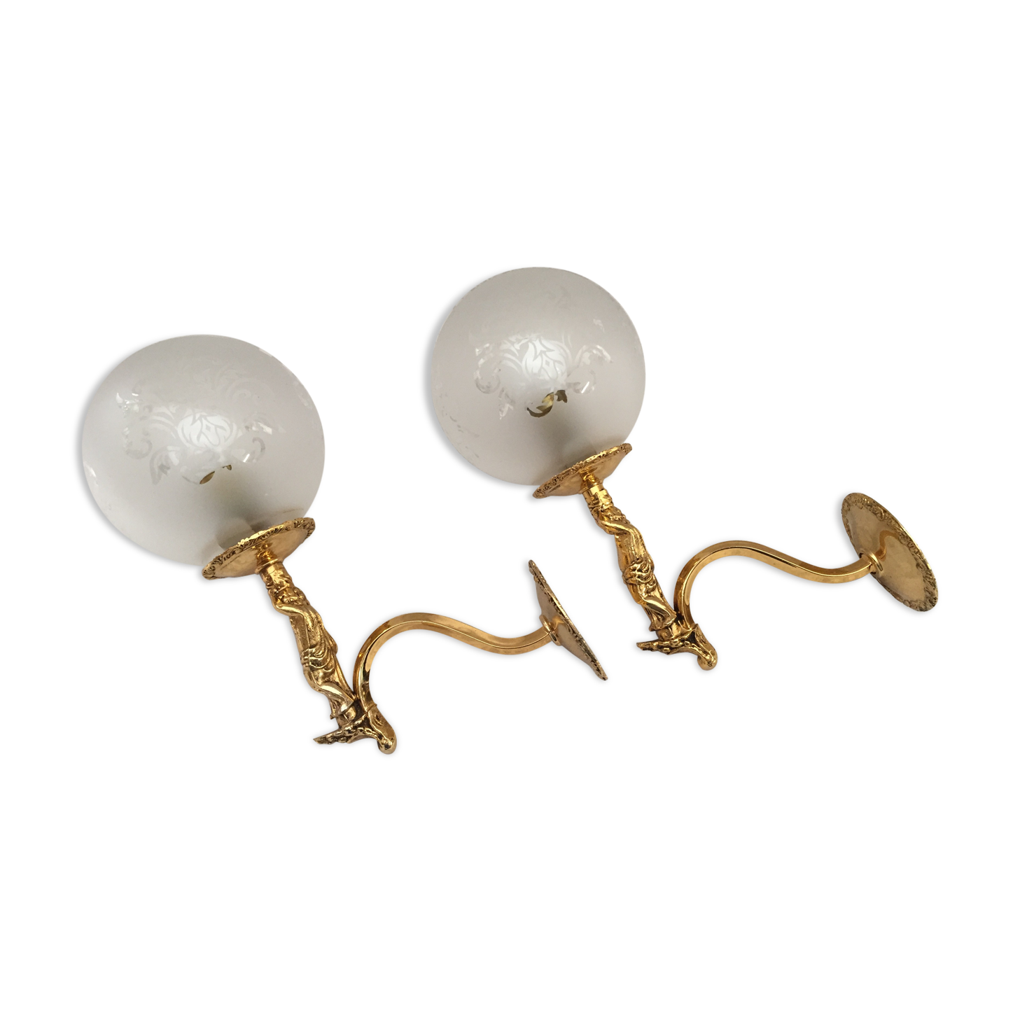 Pair wall lamps gilded bronze atlas globe style louis xv/xvi