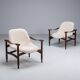 Pair of “Tiki” lounge chairs in teak and bouclé Busnelli Italy 1960