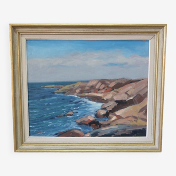 Tage Rudolf Ahlm, Swedish Modern Landscape, Oil on Panel, 1960s, Framed