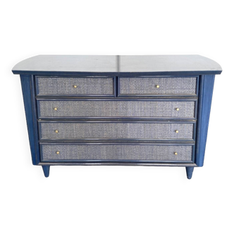 Commode gasparucci italo bleu rotin tressé - italie années 80