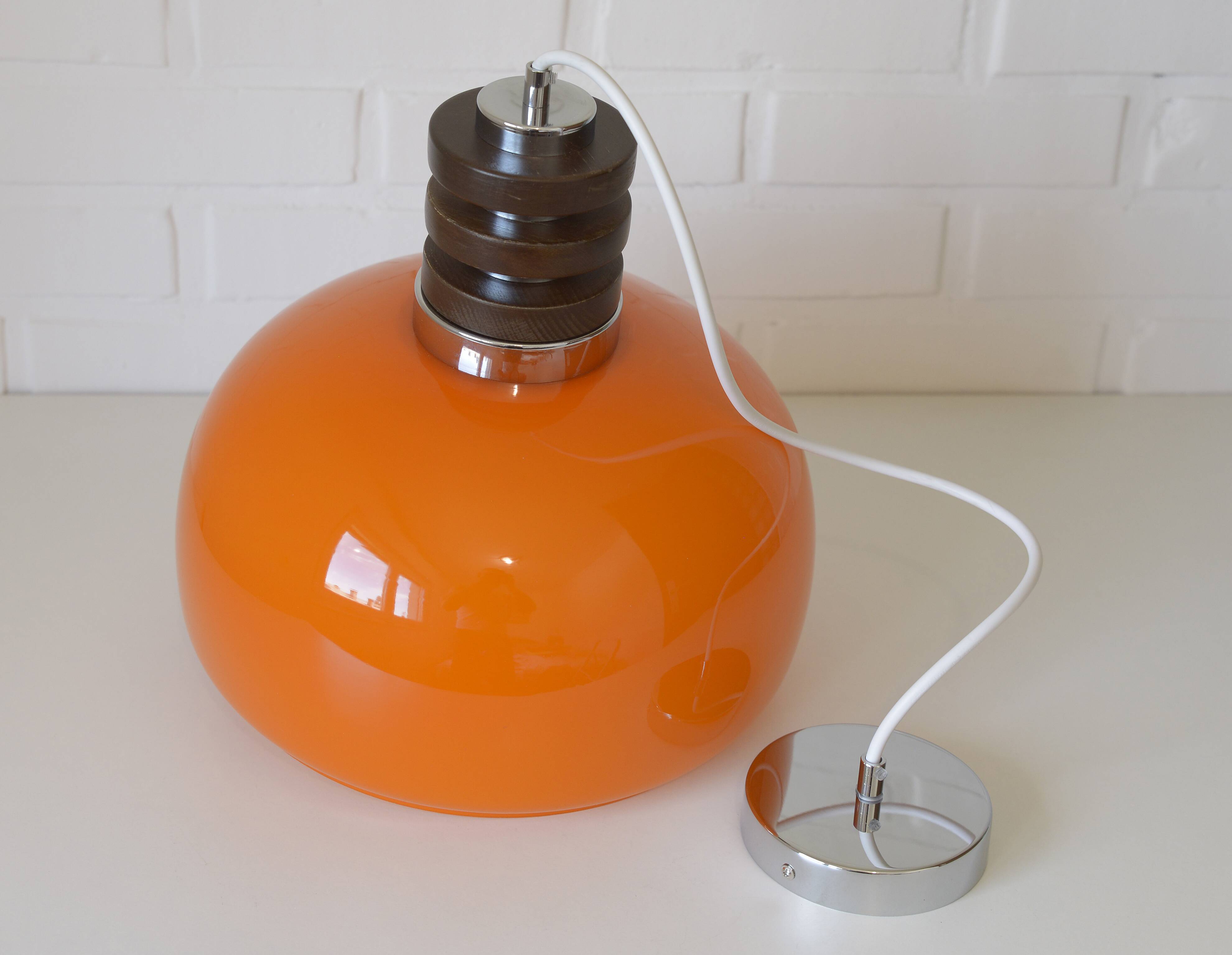 Vintage orange pendant light in mid-century modern style hanging lamp 1970