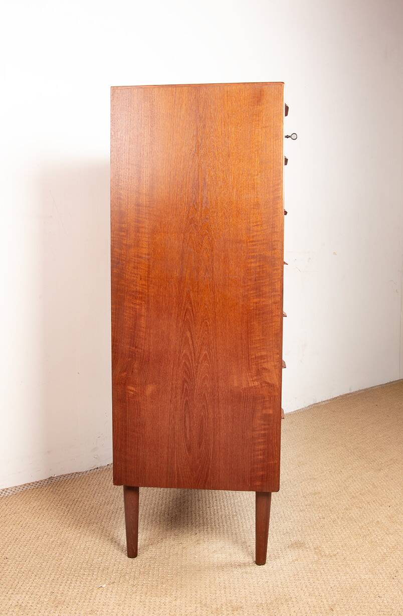 Large Danish chest of drawers, tallboy, 7 teak drawers by Henning Jørgesen.